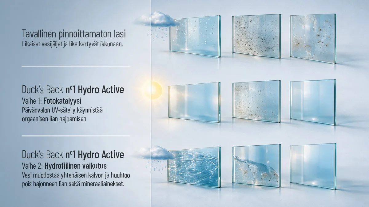 no 1 Hydro Active for Glass – Itsepuhdistuva nanopinnoite lasille ja aurinkopaneeleille